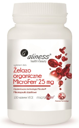 Żelazo Organiczne MicroFerr, 25 mg, 100 tabl., Aliness