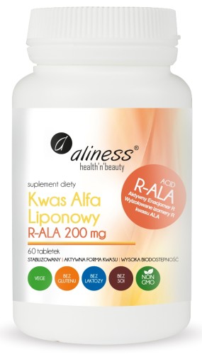 Kwas Alfa Liponowy R-ALA 200 mg , 60 tabletek, Aliness