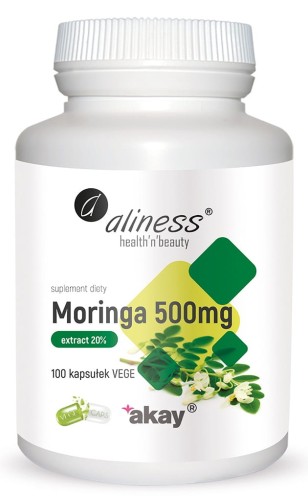 Moringa ekstrakt 20% 500mg x 100 vege kaps., Aliness